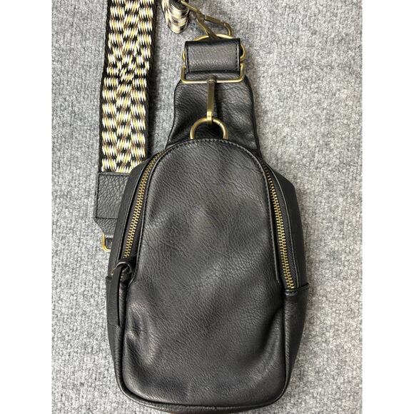 Urban Originals Handbags - Urban Originals for Anthropologie Black Crossbody Bag Wide Strap, Brass Hardware